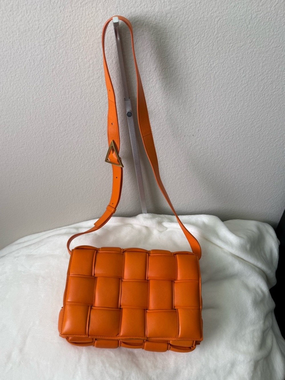 Bottega Veneta Padded Cassette Crossbody | Orange Leather | Intrecciato | Auth.